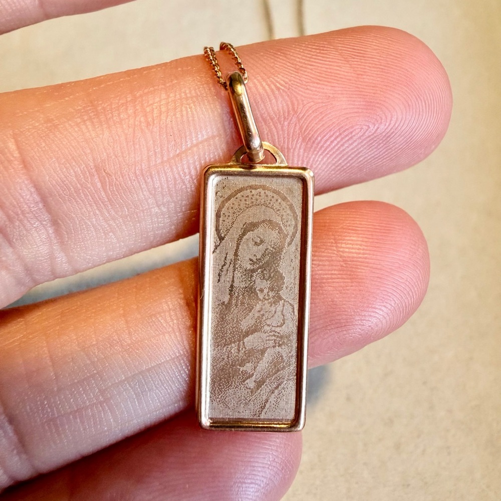 14K Rose Gold Religious Rectangular Pendant Necklace